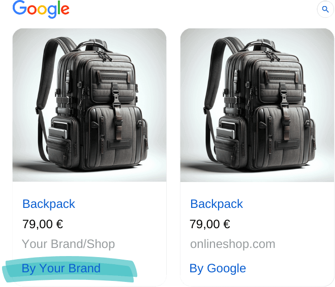 Google Shopping Ad example with Backpack "By Your Brand"