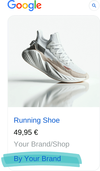 Google Shopping Ad example with Running Shoe "By Your Brand"